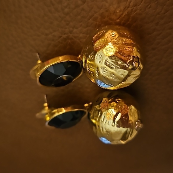 VTG 1980s Goldtone Ball Statement Drop Post Holiday Earrings - Picture 2 of 4